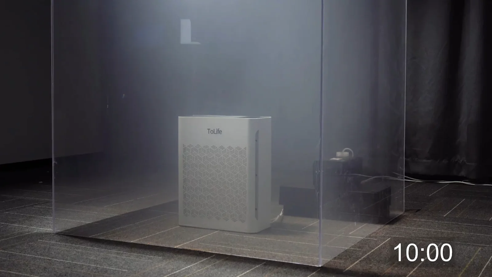 Minute ten of the chamber film: the haze is visibly thinner
